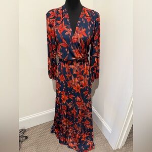 Alexia Admor NWT Women Navy Orange Floral Long  Sleeve Maxi Dress S